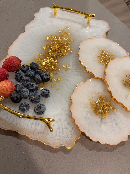 Gold Resin Tray with Matching Coasters