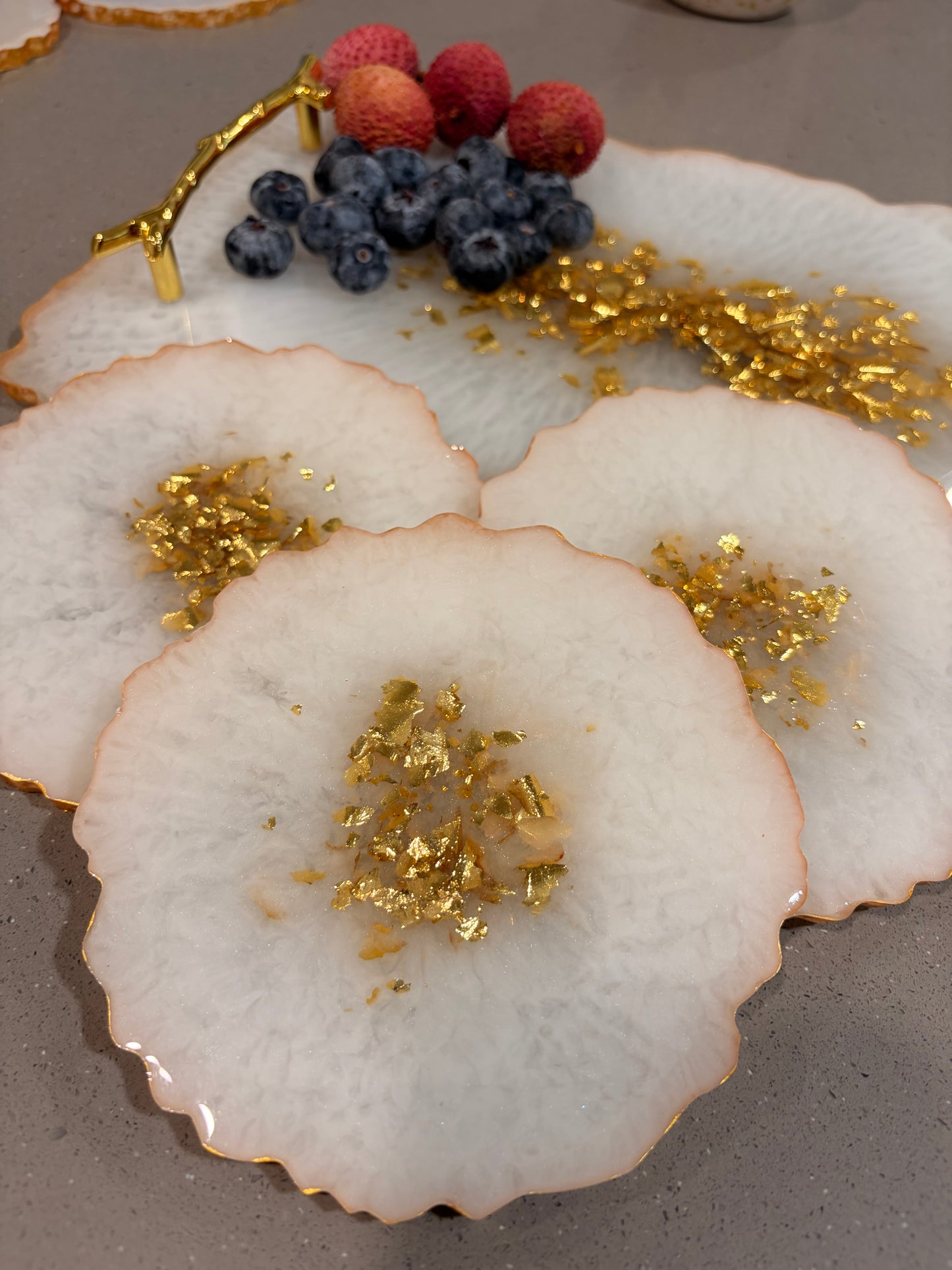 Gold Resin Tray with Matching Coasters