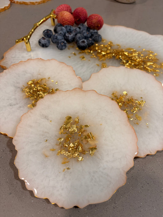 Gold Resin Tray with Matching Coasters